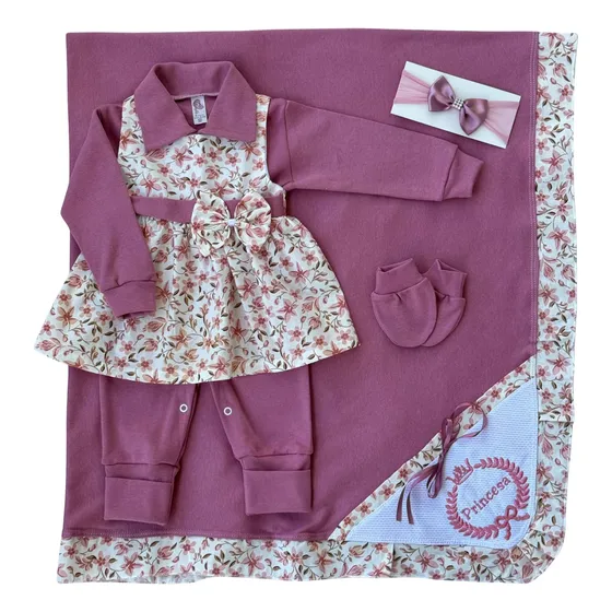 Saída De Hospital De Bebê Menina Rosa Seco Floral