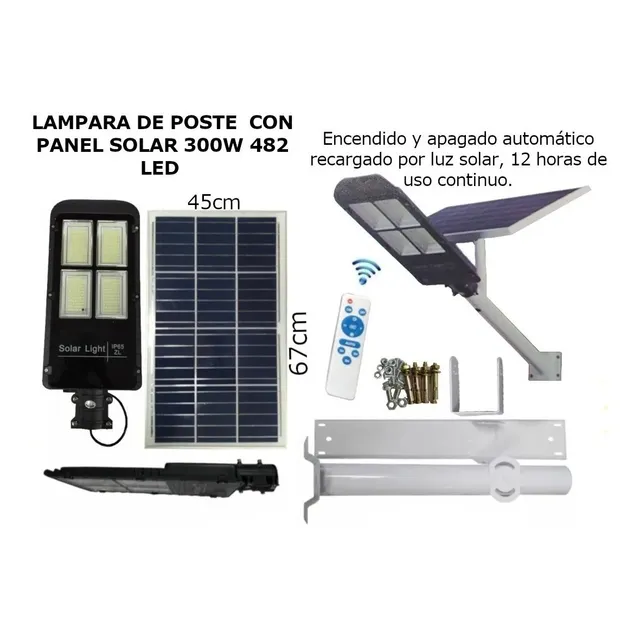 Lampara Led De Poste Con Panel Solar De 300w, Base Incluida