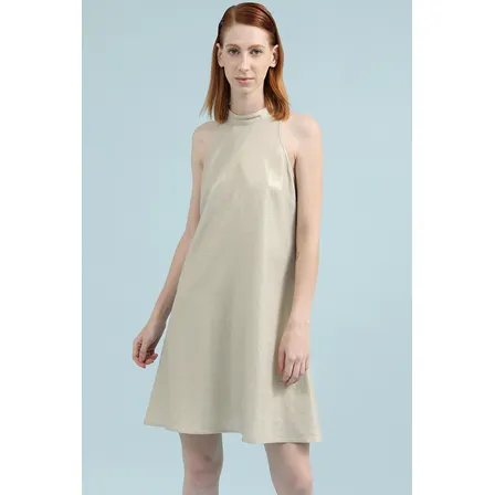 Vestido Midi Con Lino Folia, Beige Liola