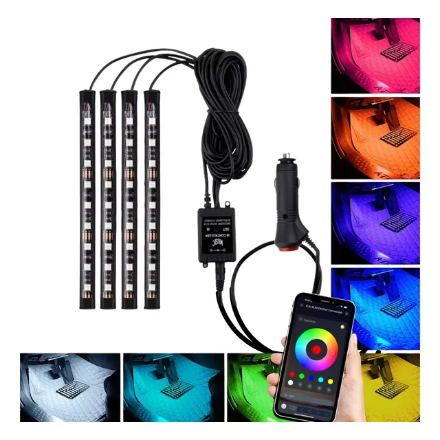 Kit Iluminação Interior Carro Luz 9 Leds Rgb Aplicativo 12v