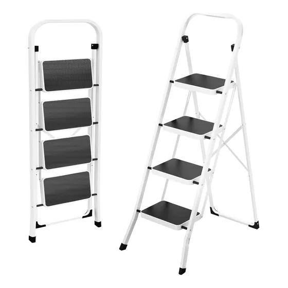 Escalera Plegable 4 Escalones, Portátil Con Pedal Y Pasamano