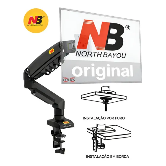 Suporte North Bayou Nb Original F80 De Mesa P/ Tv Monitor De 17 Até 30 Pistão A Gas Preto