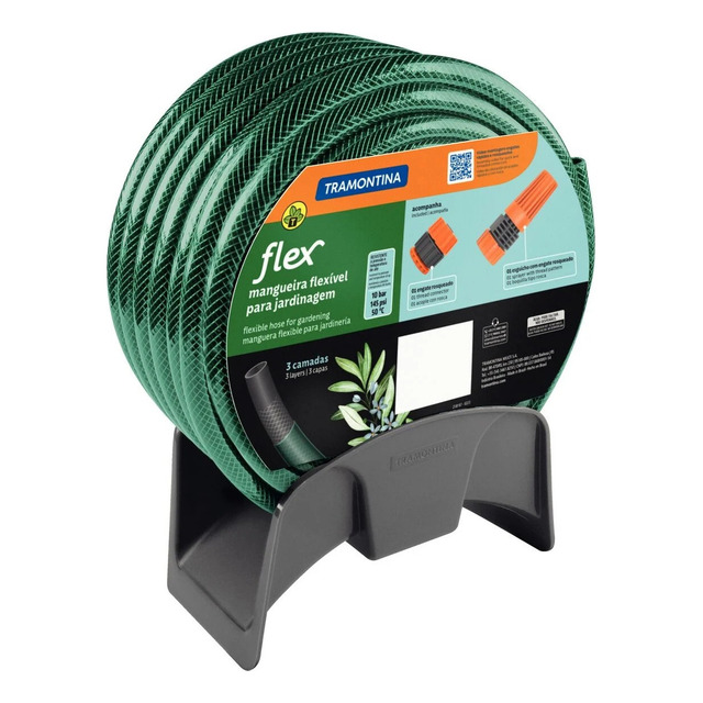 TRAMONTINA - Mangueira Flex Em Pvc 3 Camadas 15 Metros, COM SUPORTE TRAMONTINA - Mangueira Flex Em Pvc 3 Camadas 15 Metros, COM SUPORTE