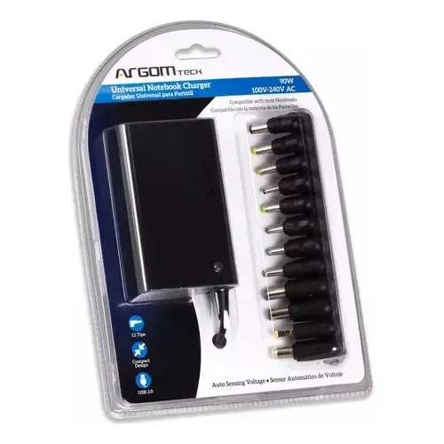 Cargador Universal Argom Slim Laptop 90w Usb 12 Puntas