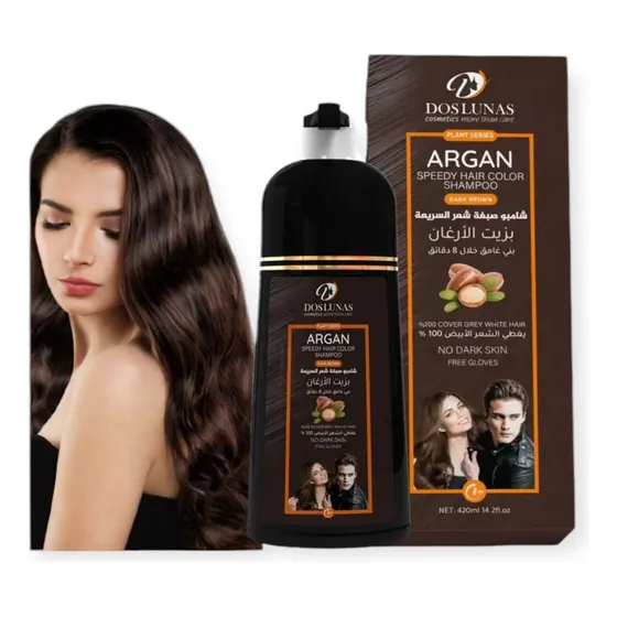 Shampoo Cubre Canas Tinturador Castaño Oscuro Argan 420ml