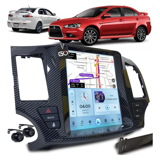 Kit Multimídia Tesla 2+64gb Carplay Gps Lancer Fibra Carbono