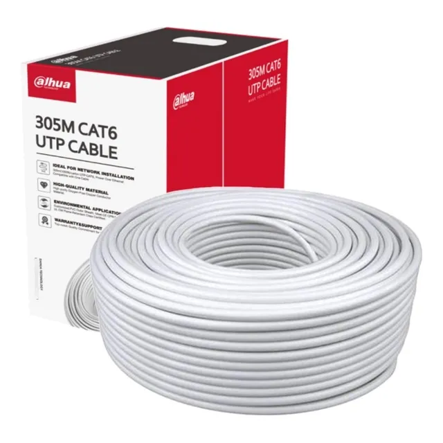 Dahua Bobina Cable Utp Pfm923i6 100% Cobre 305m Ideal para Instalaciones de Redes y Video en Interiores Cat6 Conexión Estable Color Blanco Color Blanco