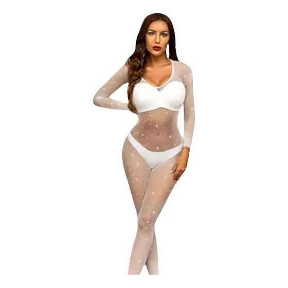 Catsuit Enterito Importado De Red Con Strass