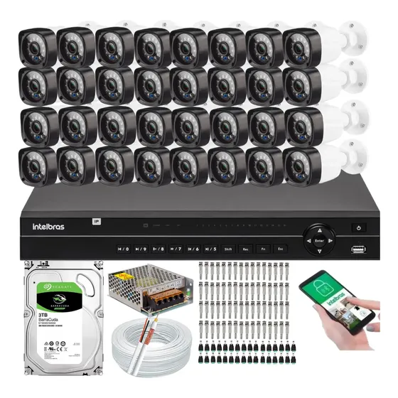 Kit 32 Cameras Full Hd 1080p 2 Mp Dvr 1232 Intelbras Complet
