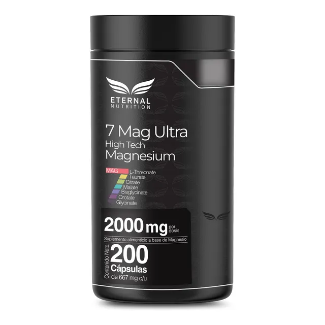 Seven mag ultra 7 tipos de magnesio 200 capsulas 2000mg por porcion con l treonato citrato glicinato de magnesio Eternal Nutrition