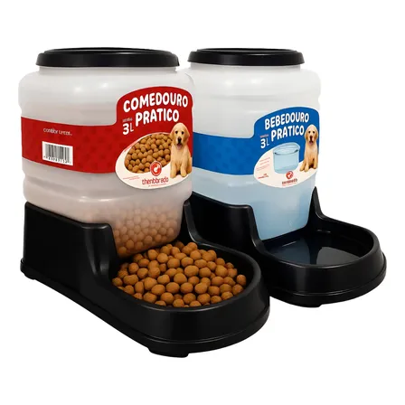Kit Comedouro Automatico Bebedouro Cachorro Gato Pet 3l  Preto