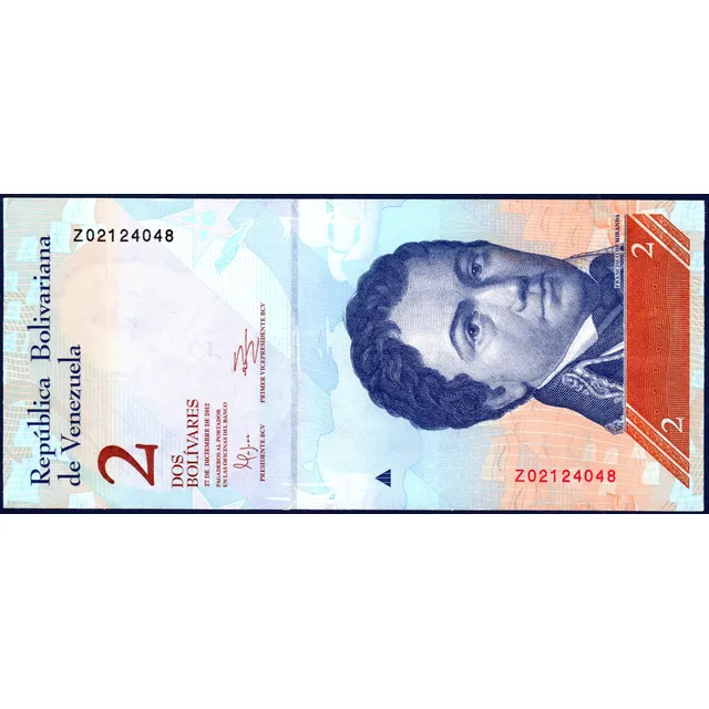Billete 2 Bolívares Z8 27 Diciembre 2012 Francisco D Miranda