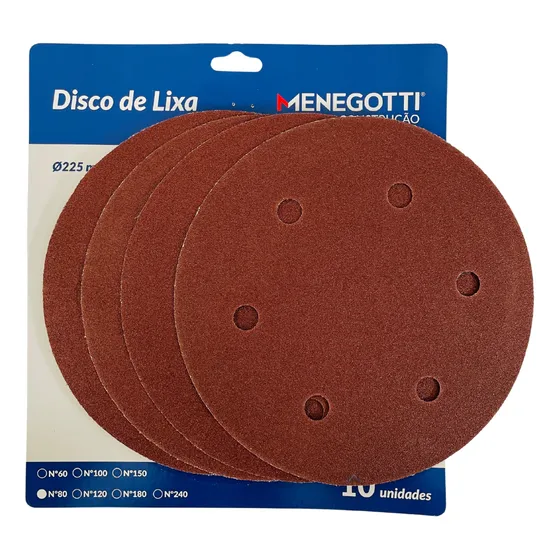 Kit com 10 lixas lixadeira Menegotti 225mm 80 gr
