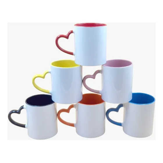 24 Caneca Alça Coração Interior Colorida Cerâmica Sublimação