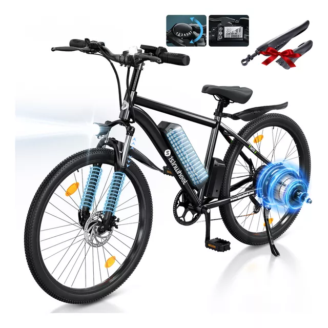 Bicicleta Eléctrica isinwheel M10S 1000W 80Km 26" Negra Batería 10.4Ah