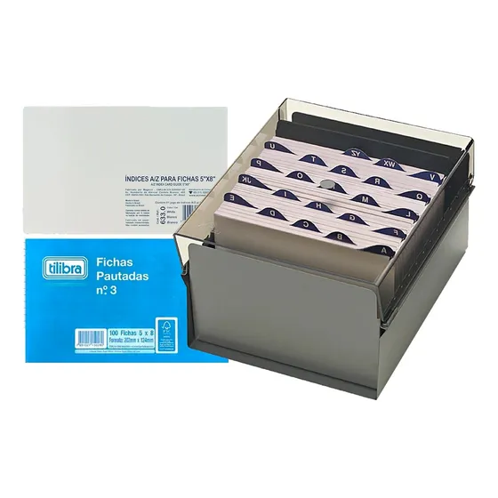 Fichario De Mesa 5x8 C/ Indice A-z E Fichas Pautadas Acrimet