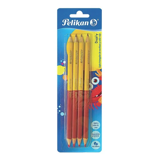 4 Lápices Duo Bicolor Gris Rojo Pelikan Duply Triangular 2hb