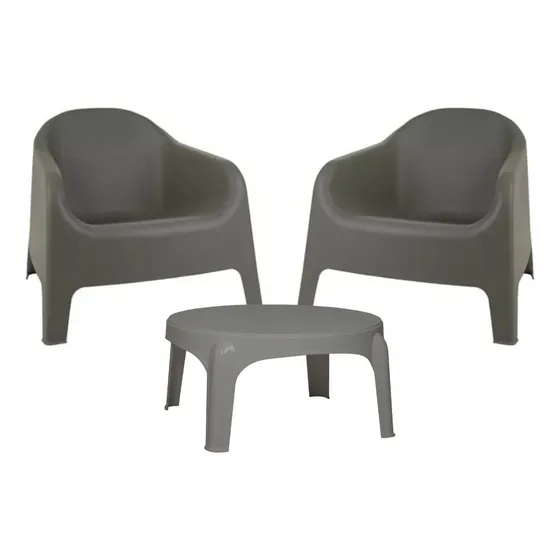 Sillon De Jardin Skarpo X2 + Mesa Ratona Color Gris Garden Life