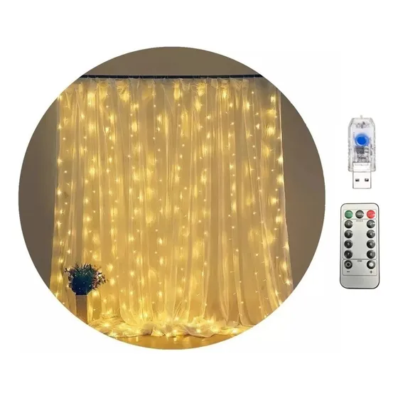 Cascada Luces Guirnalda Cortina Led Navidad Eventos Boda 3x3 Luces Amarillo