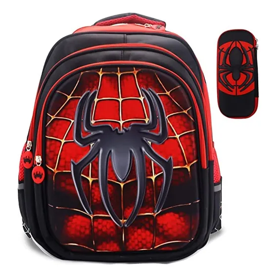 Bolso Escolar 3d Spiderman Araña Negra 2 Piezas