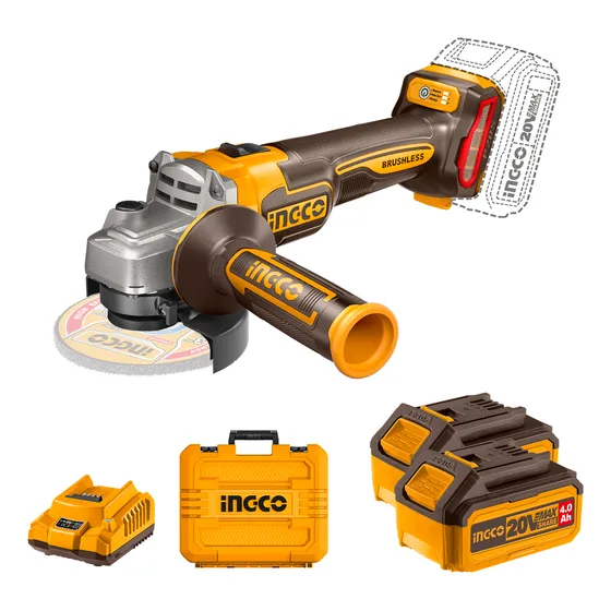 Amoladora 20v Ingco + 2 Baterías 4ah + Cargador Y 10 Discos Color Naranja claro Frecuencia 50HZ-60HZ