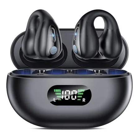 Fone De Ouvido Sem Fio Bluetooth Led Microfone Com Clipe Preto