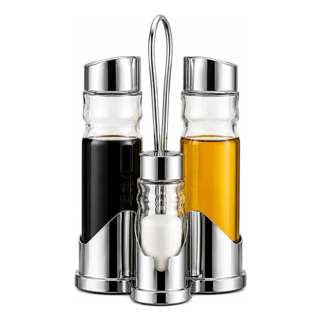 Porta Temperos Kit 4 Peças Galheteiro De Vidro Com Suporte