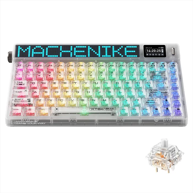 Teclado Mecánico Inalámbrico Machenike Kt84 With Pixel&TFT HD Screen Rgb Teclado 3/5 Pins Hot-swappable Gasket Mount Design Ergonómico 75% Layout GATEON Switch Teclado Para PC Con Cable/Bluetooth/2.4G