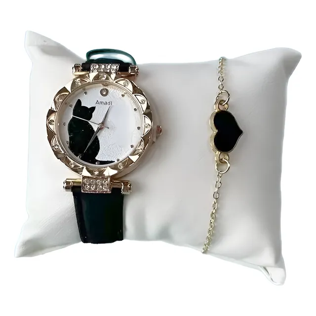 Reloj Diseño Gatito + Pulsera Haciendo Juego