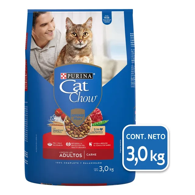 Alimento Cat Chow Defense Plus para gato Purina Cat Chow adulto para gato adulto todos los tamaños sabor carne de 3 kg