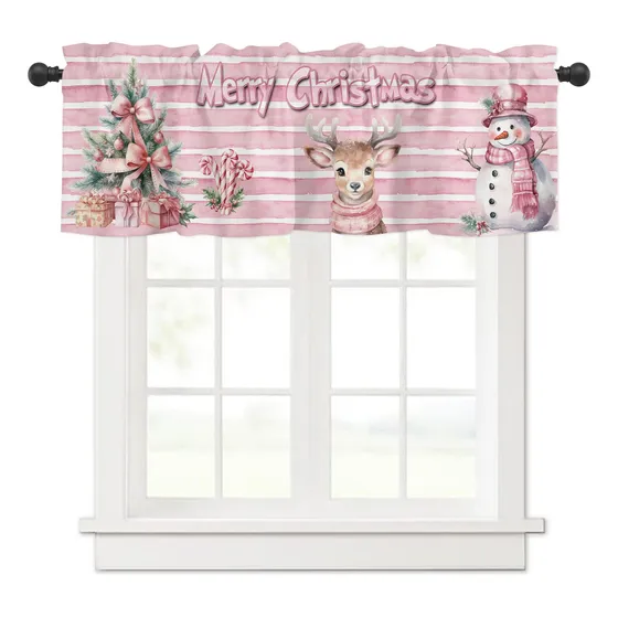 Cenefa De Ventana Rayas Rosas Decoración Navidad Muñeco Reno