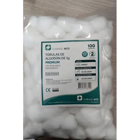 Torula Algodón Hidrófilo Caringmed 1 Gramo Bolsa 100 Un