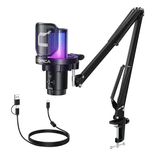 Microfone De Condensador Comica Gamer Ejoy Uni A Usb Rgb