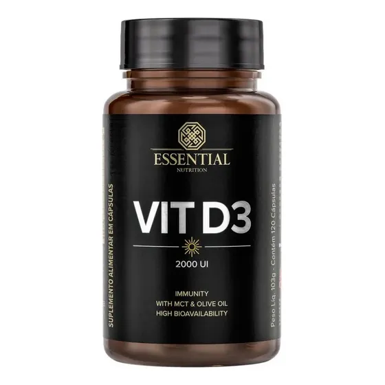 Vit D3 2000ui Essential Nutrition - (120 Softgels) Sabor Sem Sabor
