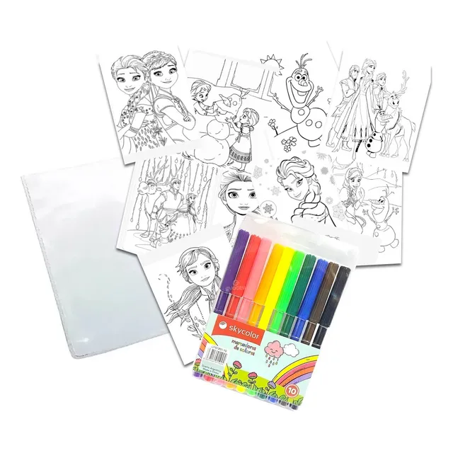 Imagenes Para Colorear Pack X10 + Marcadores De Colores