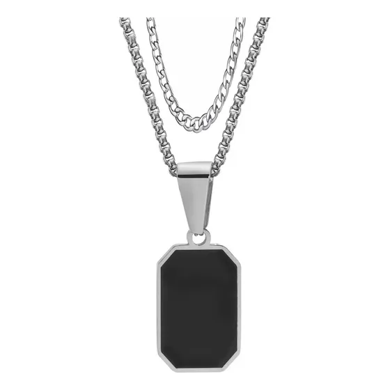Cadena Placa Collar Grumet Acero Inoxidable Hombre 2 En 1