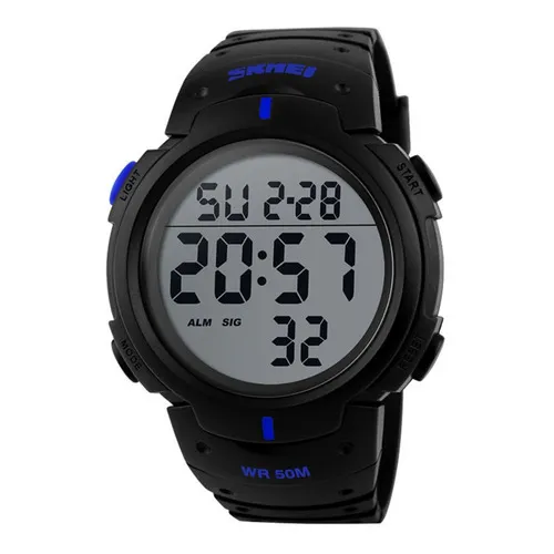 Reloj Skmei 1068bu Azul Unisex Color De La Correa Negro Color Del Bisel Negro