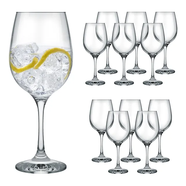 Set 12 Piezas Copas Agua Vino Vidrio Copón 16.5 Oz 490 Ml