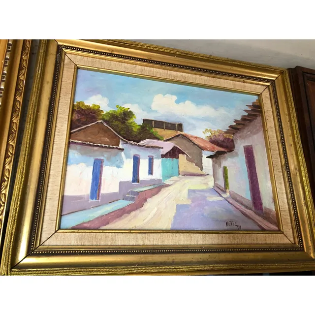 Cuadro Al Oleo De Nuñez Paisaje De Calle Año 81 Montado