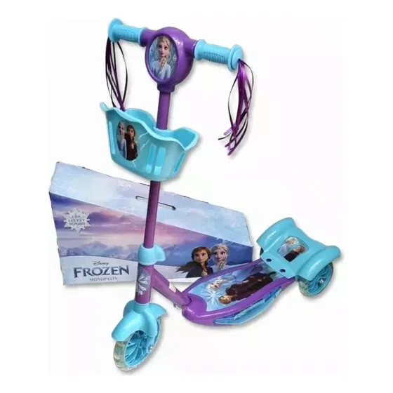 Monopatin 3 Ruedas Frozen Disney C/ Canasto Luz Y Sonido Color Celeste y Violeta