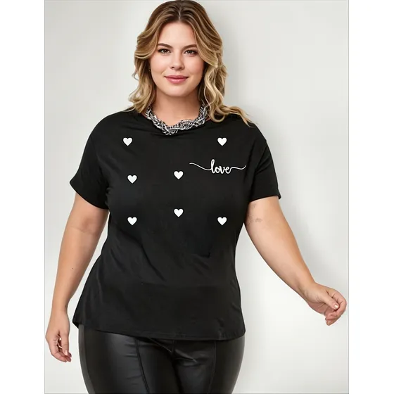 Blusa Pluz Size Soltinha Estampa Coração Variada Gg E G1