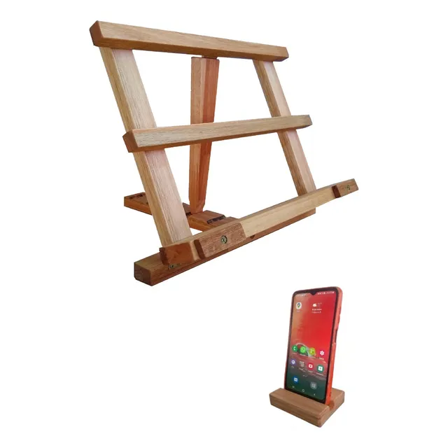 Kit Atril Para Lectura + Base Celular Madera Eucalipto