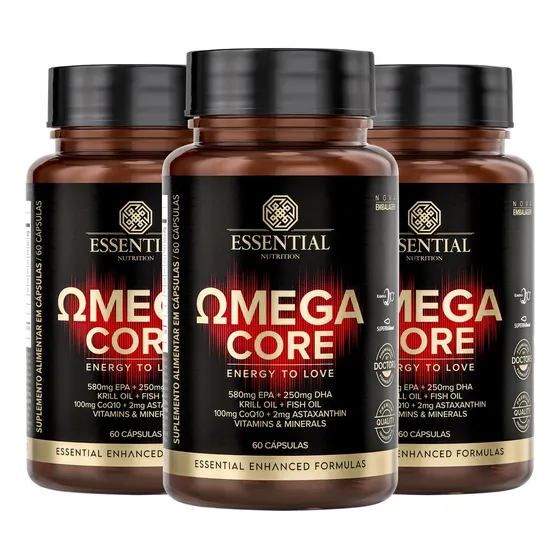 Kit 3 Ômega Core Essential Nutrition 60 Cápsulas Sabor Sem Sabor