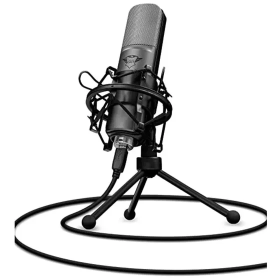 Microfone Gamer Streaming Podcast Trust Lance GXT242 Usb Cardioide com Filtro e Tripe
