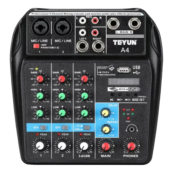 Consola Mixer 4 Canales Teyun A4 Bluetooth Phantom Power Usb