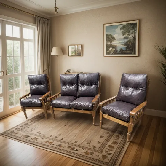 Juego De Living En Madera 2+1+1 Con Almohadones Sueltos 