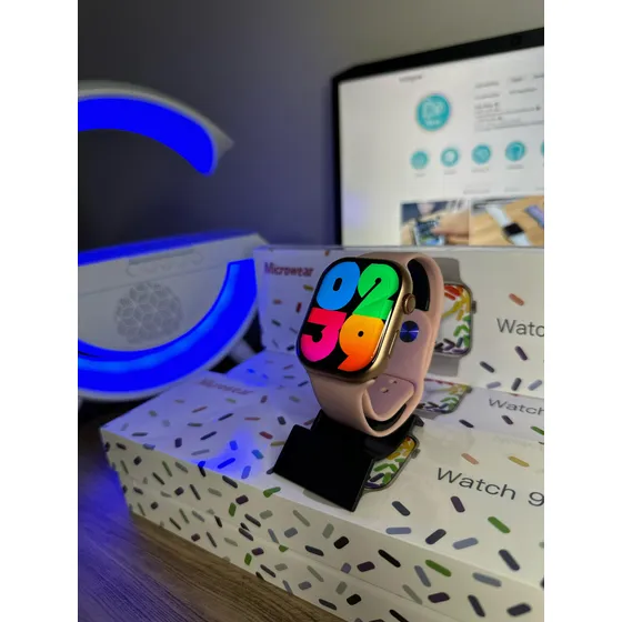 Smartwatch W29 Pro Series 9 2024 + Funda rosa inmediata, pulsera rosa, bisel rosa, diseño de correa negra, diseño de pulsera lisa
