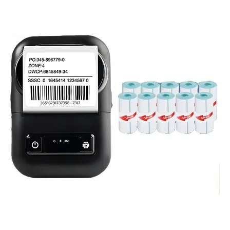 Mini Impressora De Etiquetas Bluetooth Com 10 Bobinas 50x30