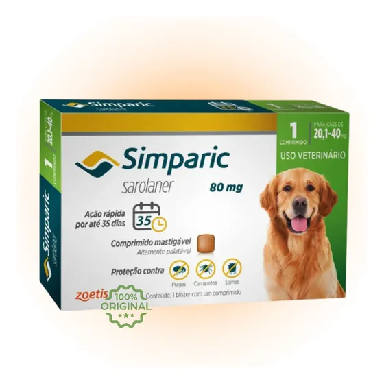 Simparic Antipulgas 80mg 20 A 40kg Cães 1 Comprimido