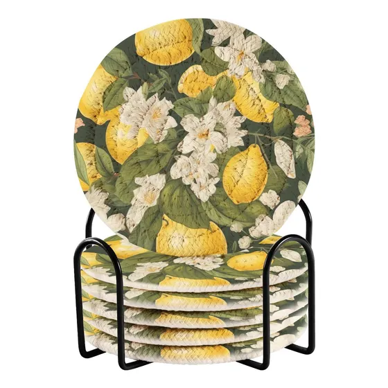 6 Posavaso Para Bebida Soporte Super Absorbente Limon